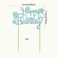 1Pc Snowflake Happy Birthday Cake Topper Glitter Winter Frozen Theme Cake Pick For Snowflake Happy Birthday Theme Christmas Birthday Theme Party