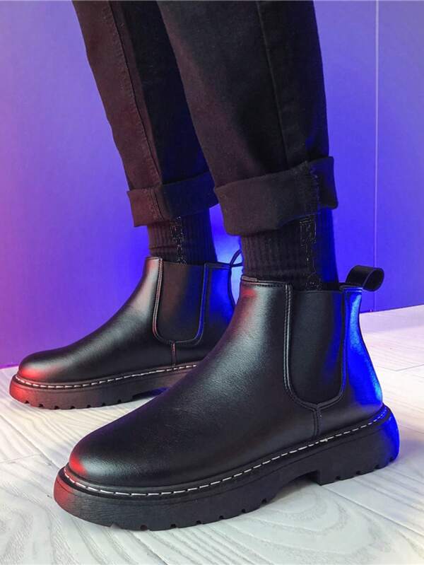 Botas Chelsea negro de caña alta y sin cordones para hombre, botas cortas, zapatos casuales antideslizantes