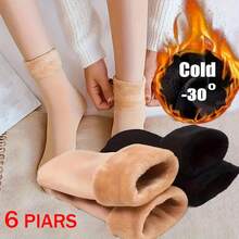 6 đôi tất mùa đông ấm áp, tất tuyết giữa bắp chân lót dày và giữ nhiệt, tất chống lạnh ngoài trời cho nam và nữ - màu đen - Xem 4