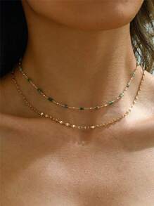 2 Stücke Natürstein Edelstahl Ketten Halsketten Set, minimalistischer Choker, Schmuck, für den täglichen Gebrauch, Dates, Urlaub, Party, Strandmode, Geschenk für sie