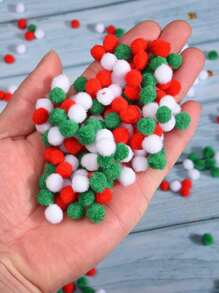 100 piezas de pompones navideños, bolas de pompones rojas, verdes y blancas para manualidades navideñas DIY, decoraciones creativas - Multicolor - Ver 2