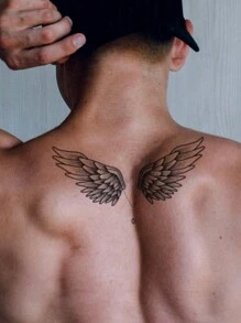 1 pièce Tatouage temporaire, design d'ailes noires libres, imperméable et anti-transpiration, convient aux hommes et aux femmes, peut être placé dans le dos