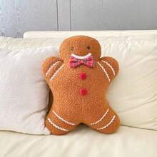 1pc Plush Christmas Gingerbread Man Throw Pillow, Cute & Cozy Decorative Pillow, Holiday Home Decor For Living Room, Bedroom, Suitable For Autumn Winter - Brown - View 13