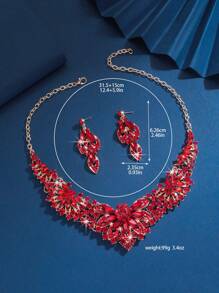 3pcs/Set Fashionable Exaggerated Colored Crystal & Rhinestone Necklace Earrings Bracelet Set, Perfect For Ladies' Wedding & Party Jewelry Gift