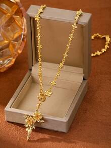 1 件奢华花卉长项链，采用优质铜材料制成，带有精致的花卉图案，展现浓郁的复古风格。长链设计不仅为整体造型增添了层次感，而且可以与各种服装自由搭配。 - 金色的 - 查看 11