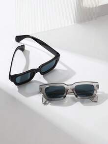2 chiếc kính mát thời trang Unisex Retro vuông gọng nhỏ chân dày thời trang, thích hợp cho đi biển và tiệc tùng - nhiều màu - Xem 7