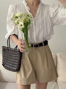 2025 Spring & Summer Solid Color Gentle & Elegant Patchwork Lace Trim Loose Long Sleeve Blouse For Women