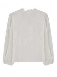 2025 Spring & Summer Solid Color Gentle & Elegant Patchwork Lace Trim Loose Long Sleeve Blouse For Women