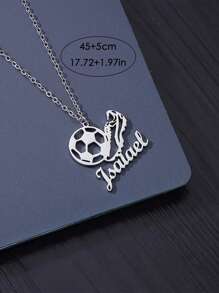 Customized Personalized Football Name Stainless Steel Pendant Necklace, Suitable For Football Enthusiasts, Sports Style,Birthdays, Anniversaries, Graduation Ceremonies, Christmas, As Creative Fashion Gifts For Loved Ones And Family - Silver - View 2