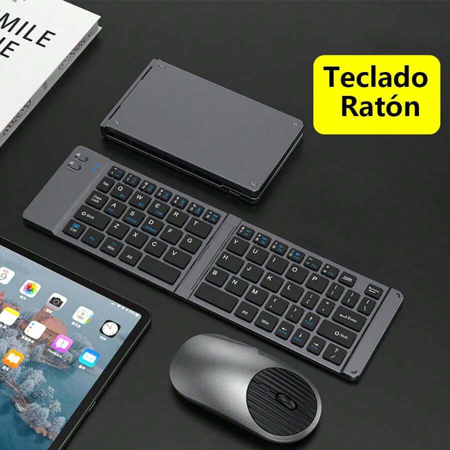 Mini Folding Three-Mode Bluetooth Keyboard 2.4G Wireless Portable Keyboard And Mouse Set For Windows Android Ios IPad Tablet - Grey - View 1