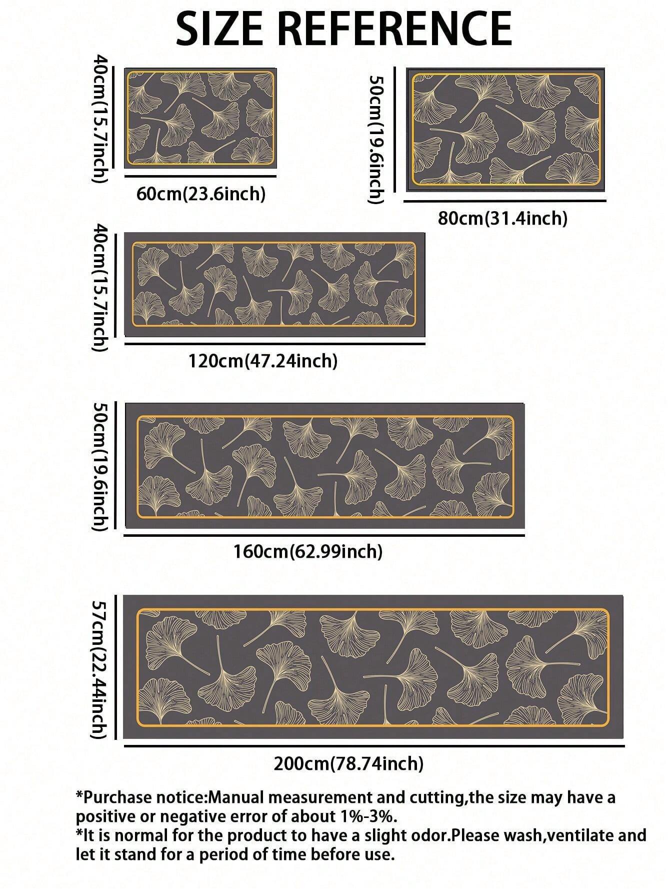 1pc Thick Silicone Mat Kitchen Rug With Gold Leaf Brown Pattern