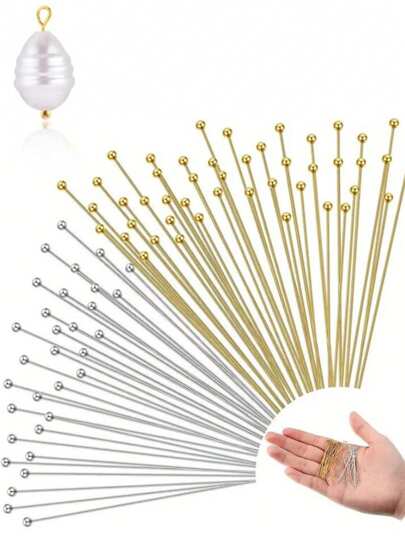 100 st guld eller silver metall kulhuvud stift 18-50 mm, tillbehör för DIY smyckestillbehör, för armband/halsband halvfabrikat