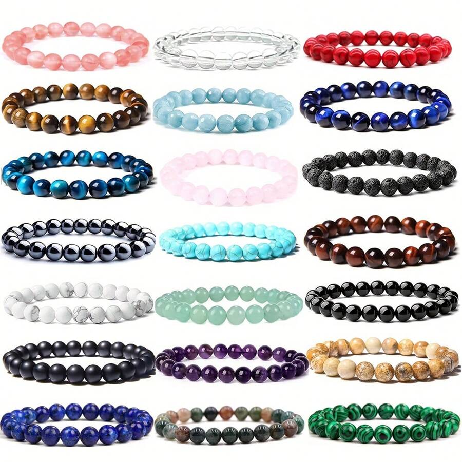 1 件 8 毫米水晶宝石手链，圆形男女通用水晶珠手链，疗愈水晶标本，DIY 装饰，带来好运水晶，珠宝制作或收藏，节日聚会，冥想瑜伽疗愈宝石，最佳节日礼物 - 8mm水晶寶石手串 - 查看 1