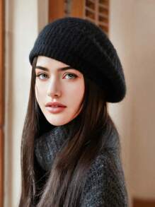 1pc Women Autumn Beret Hat, Simple Solid Color, Button Decoration, Versatile, Leisure Beanie, Retro Artist Cap, Elegant, Warm Halloween - Multicolor - View 17