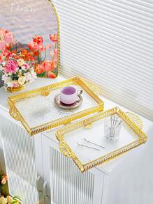 1 khay đựng đồ ăn hình chữ nhật bằng Acrylic sang trọng, màu vàng có tay cầm, chất liệu Acrylic bền, thiết kế họa tiết sóng, lý tưởng cho ngày lễ và mọi mùa, tuyệt vời để đựng bánh, đồ ăn nhẹ, đồ uống - Nhiều màu - Xem 9