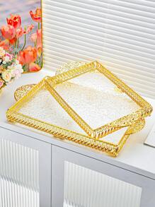 1 khay đựng đồ ăn hình chữ nhật bằng Acrylic sang trọng, màu vàng có tay cầm, chất liệu Acrylic bền, thiết kế họa tiết sóng, lý tưởng cho ngày lễ và mọi mùa, tuyệt vời để đựng bánh, đồ ăn nhẹ, đồ uống - Nhiều màu - Xem 11