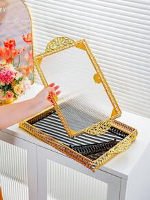 1 khay đựng đồ ăn hình chữ nhật bằng Acrylic sang trọng, màu vàng có tay cầm, chất liệu Acrylic bền, thiết kế họa tiết sóng, lý tưởng cho ngày lễ và mọi mùa, tuyệt vời để đựng bánh, đồ ăn nhẹ, đồ uống - Nhiều màu - Xem 3
