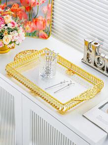 1 khay đựng đồ ăn hình chữ nhật bằng Acrylic sang trọng, màu vàng có tay cầm, chất liệu Acrylic bền, thiết kế họa tiết sóng, lý tưởng cho ngày lễ và mọi mùa, tuyệt vời để đựng bánh, đồ ăn nhẹ, đồ uống - Nhiều màu - Xem 8
