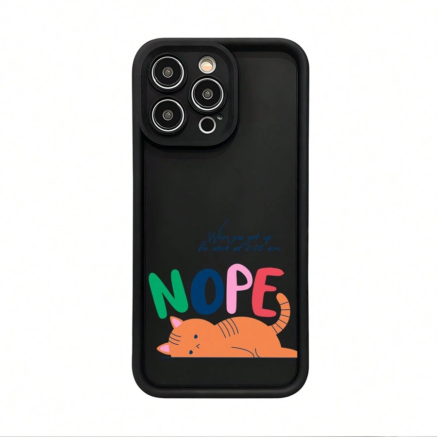 趣味猫咪图案哑光硅胶手机壳 适用于 iPhone 15/13/14 Pro Max/12/11 - 黑色 - 查看 1