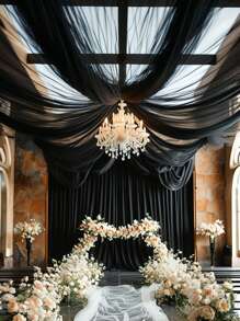 Elegant Black Wedding Arch Curtains 26.2 Feet - 315 Inches Deep Red Chiffon, Perfect For Romantic Ceremonies, Engagements, Valentines, Etc. - Versatile Decorations For Thanksgiving, Christmas, And Special Occasions - Multicolor - View 5