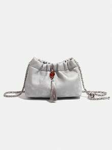 新款中式流苏小包包新款链条复古洋气斜挎包高级感小众设计单肩包 - 棕色 - 查看 6