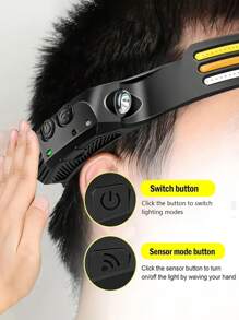 1PC/2PCS Super Bright COB Headlight, With Motion Sensing Function, Supports Type-C Charging, Has Multiple Lighting Modes, Waterproof Silicone Headlight, Suitable For Outdoor Sports, Night Work And Emergency Situations. - Black - View 7