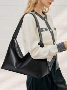 Túi đeo chéo đơn giản mới 2024 dành cho nữ, túi đeo vai dung tích lớn, thiết kế da mềm thông thường - màu đen - Xem 6