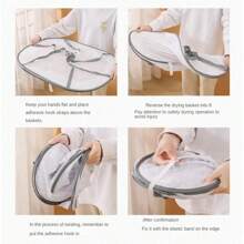 1 件装折叠式 1-3 层干燥架，涤纶纤维网篮，用于干燥虾、鱼、水果、蔬菜、香草，带拉链防蝇罩 - 白色 - 查看 9