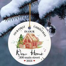 Đồ trang trí Giáng sinh đầu tiên của chúng tôi trong ngôi nhà mới được cá nhân hóa, Đồ trang trí nhà mới 2024, Địa chỉ tùy chỉnh Ngôi nhà mới cho gia đình, Quà tặng tân gia - Màu be - Xem 5