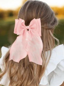 3 件装女士蝴蝶结大蝴蝶结发夹女孩丝质发夹长丝带蝴蝶结发夹带长尾复古女士派对发饰（勃艮第红、白色、粉色） - 彩色 - 查看 4