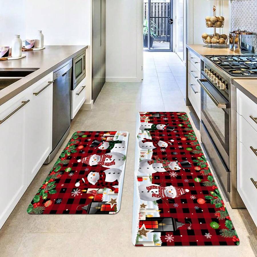 1 块圣诞设计地毯，现代彩色矩形，吸水防滑，适合厨房 - 多色 - 查看 1