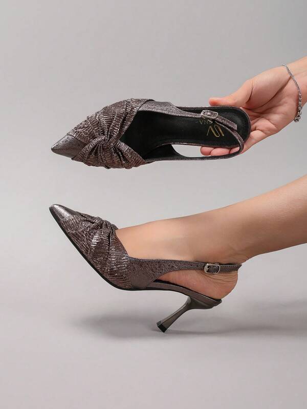 Women's Pointed Toe Knotted Decor High Heel Sandals, Sexy And Elegant Fashion Valentines