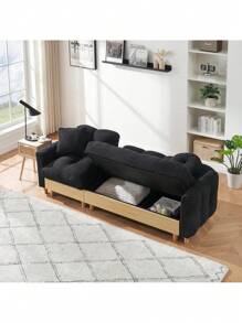 Black  Technology Cloth Three-Seat Sofa Lift Sofa Bed With Locker Sofa Sofa Bed Small Sofa Small Family Sofa Bed,CozyNest9