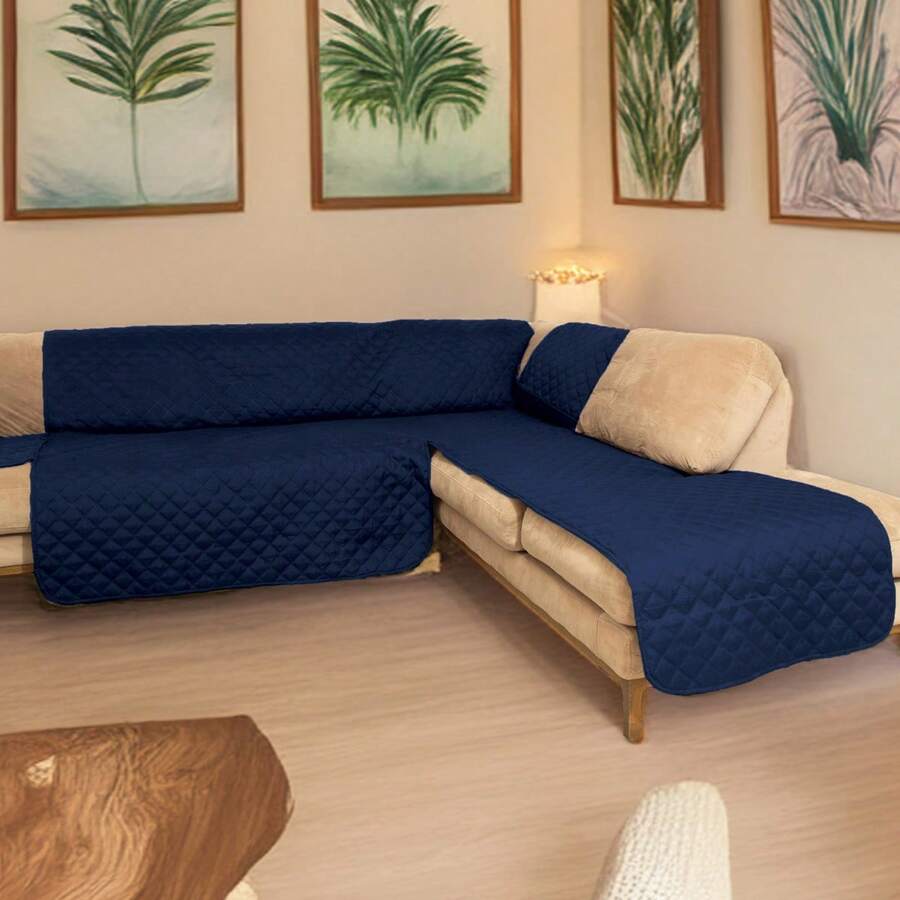 Corner Room Covers L-Type Sofa Protector Double View - Navy Blue - View 1