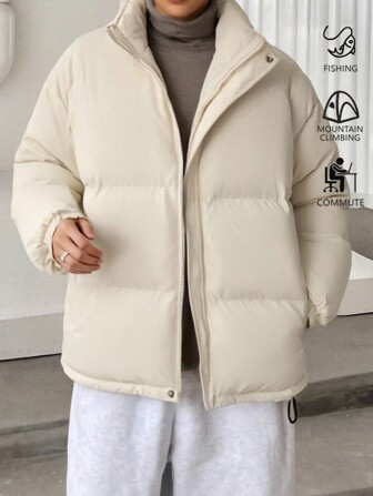 Women's Solid Color Outdoor Insulated Jacket, Women's Warm Wool-Blend Puffer Jacket