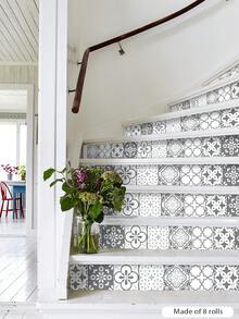 1set European Style Modern Decorative Self-Adhesive Stair Riser Stickers Residue-Free Wall Floor Stickers, 7.09*42.52 Inch,Renovation Stickers Peel Wall Panels,Wall Paper, Wallpapers,Spring Decoration Items Refresh Your Home,Rama Decoration Stickers - Multicolor - View 8