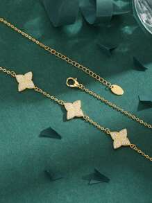 1 件高品质欧美风格 18k 镀金立方四叶草吊坠项链，奢华时尚的女士礼物 - 金黃色 - 查看 2