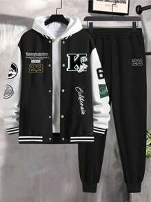 2pcs/Set Boys & Teens Casual Sports Patchwork Zip-Up Jacket And Loose Fit Drawstring Sweatpants Set, High Cost-Effective, Spring/Autumn