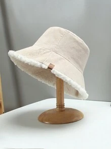 1 Peça Chapéu Balde Feminino Grosso e Reversível, Feito de Veludo Cotelê e Forrado em Fleece Extra Grosso, Elegante e Confortável para Outono/Inverno, Versátil Chapéu Balde Macio e Felpudo para Inverno