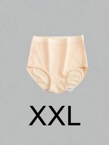 1 件女式高腰纯色无缝三角内裤，腹部塑形紧身短裤，透气有弹性 - 杏色 - 查看 8