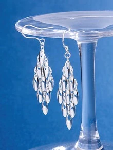 1 对 S925 纯银镂空椭圆形吊坠耳环，全新奢华个性化小众设计椭圆形流苏耳环，精美女士礼物 - 橢圓 - 查看 5