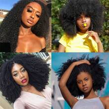Mongolian Afro Kinky Curly Human Hair Bundles Afro Kinky 3 Bundles Human Hair Curly Weave Bundles For Women Brazilian Virgin Human Hair Bundles Hair Extensions Natural Black - Black - View 9