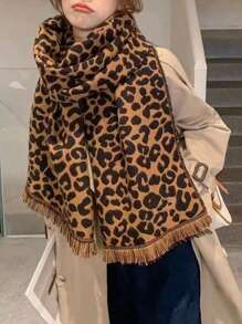 1 chiếc khăn choàng cổ Cashmere giả họa tiết da báo dày ấm áp dài tua rua cho nữ mùa thu đông - Nhiều màu - Xem 10