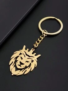 1 Stück Herren Silber-Ton Europäischer & Amerikanischer Stil Edelstahl Kette mit Löwenkopf Anhänger, Punk Hip Hop Stil Edelstahl Tier Schlüsselanhänger, geeignet für täglichen Gebrauch als Auto Accessoire, Taschenbehang, Rucksack Charm für Schule, süßer Goth Y2k