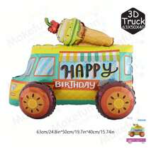 1pc Happy Birthday Bread Van, Ice Cream Truck, Steam Train, Excavator And Other Aluminum Foil Balloons, Construction Vehicle Theme Party Decorations - Multicolor - View 17
