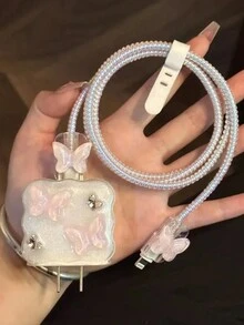 5 件树脂蝴蝶保护壳适用于 iPhone11/12/13/14/15，也适用于 18W/20W 充电器，送给男朋友/女朋友的可爱礼物 - 彩色 - 查看 1