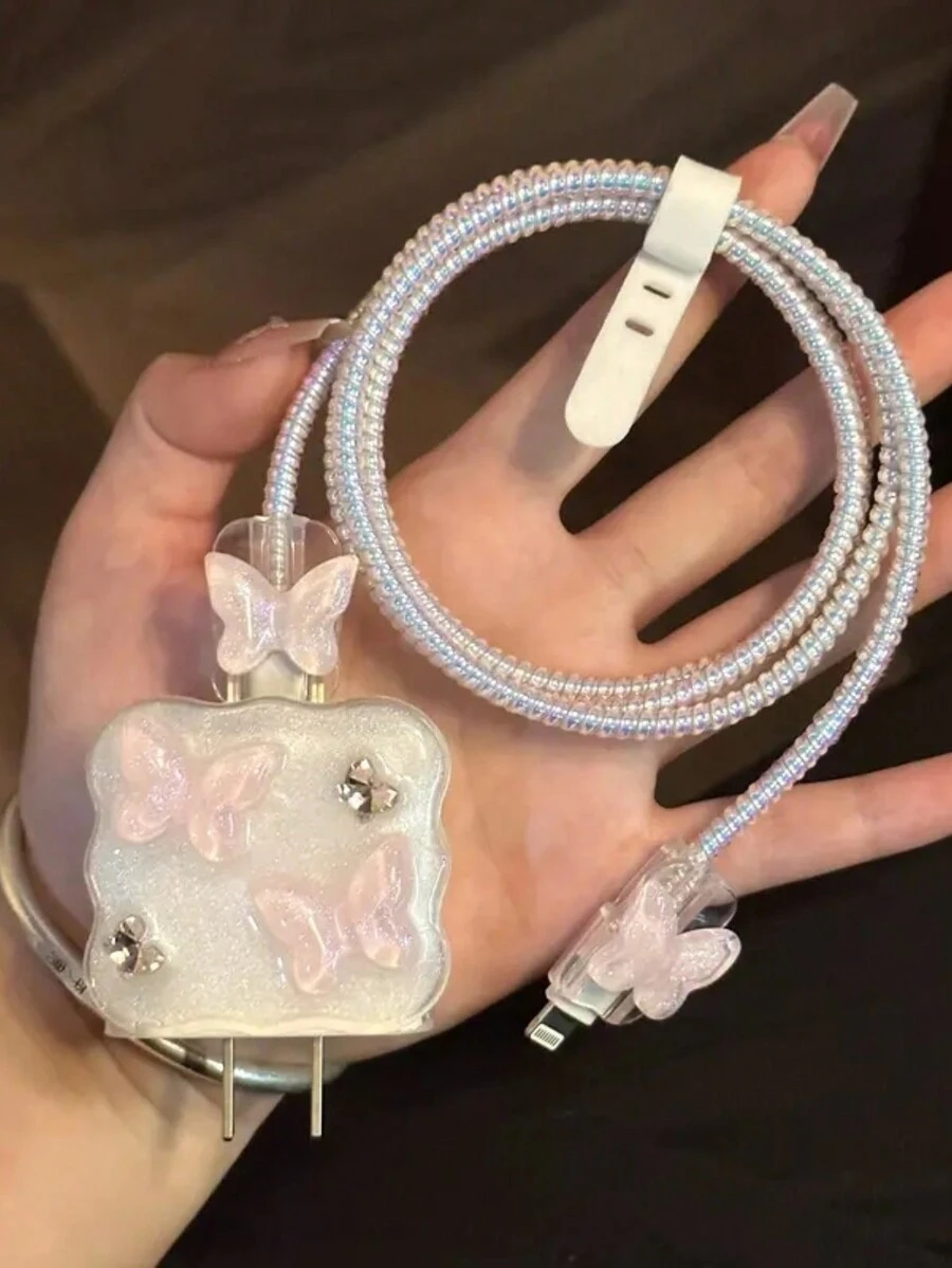 5 件树脂蝴蝶保护壳适用于 iPhone11/12/13/14/15，也适用于 18W/20W 充电器，送给男朋友/女朋友的可爱礼物 - 彩色 - 查看 1