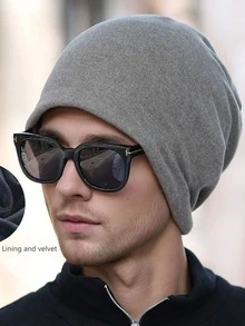 1 chiếc mũ đa năng tối giản lót nhiệt màu trơn dành cho nam, thích hợp để giữ ấm - A - Xem 6