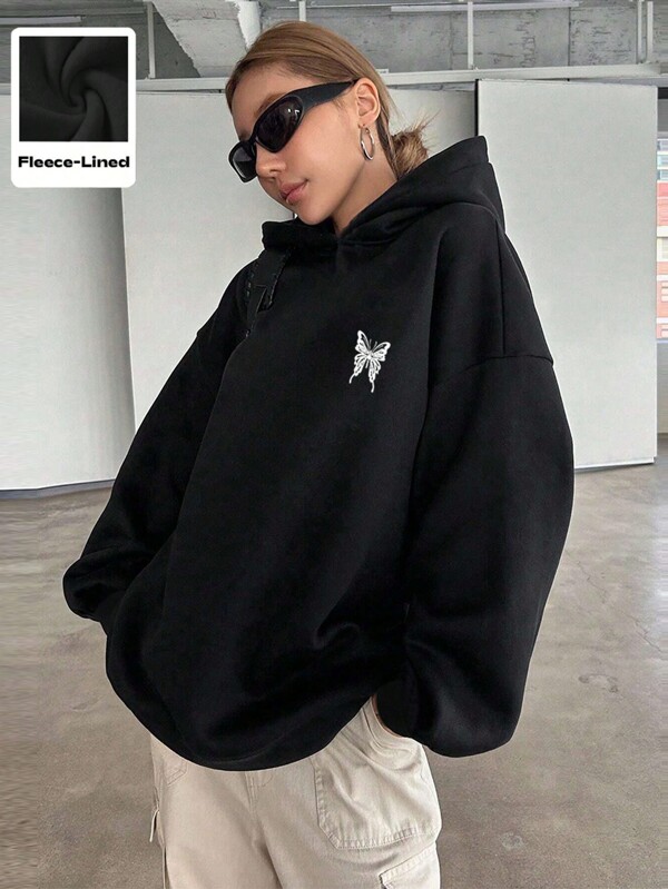 1pc Tween Girls Versatile Fashion Oversized Butterfly Print Decorative Hooded Sweatshirt, Spring/Autumn