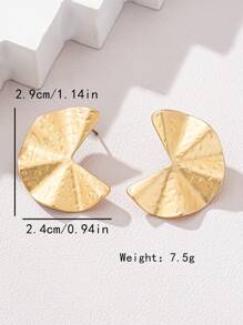 Textured Metal Stud Earrings - Yellow Gold - View 6